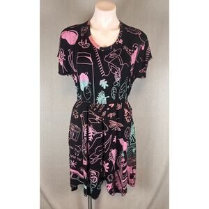 Juana De Arco Dress Size Medium High Low Midi Hand Painted Art To Wear Colorful